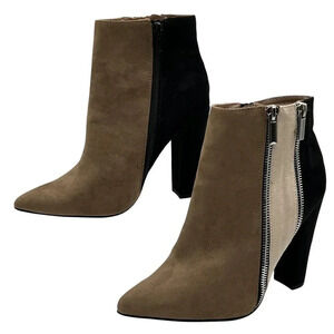 JustFab Remi Womens 7.5 Suede Block Heel Booties Pointed Toe Colorblock Zip Boot
